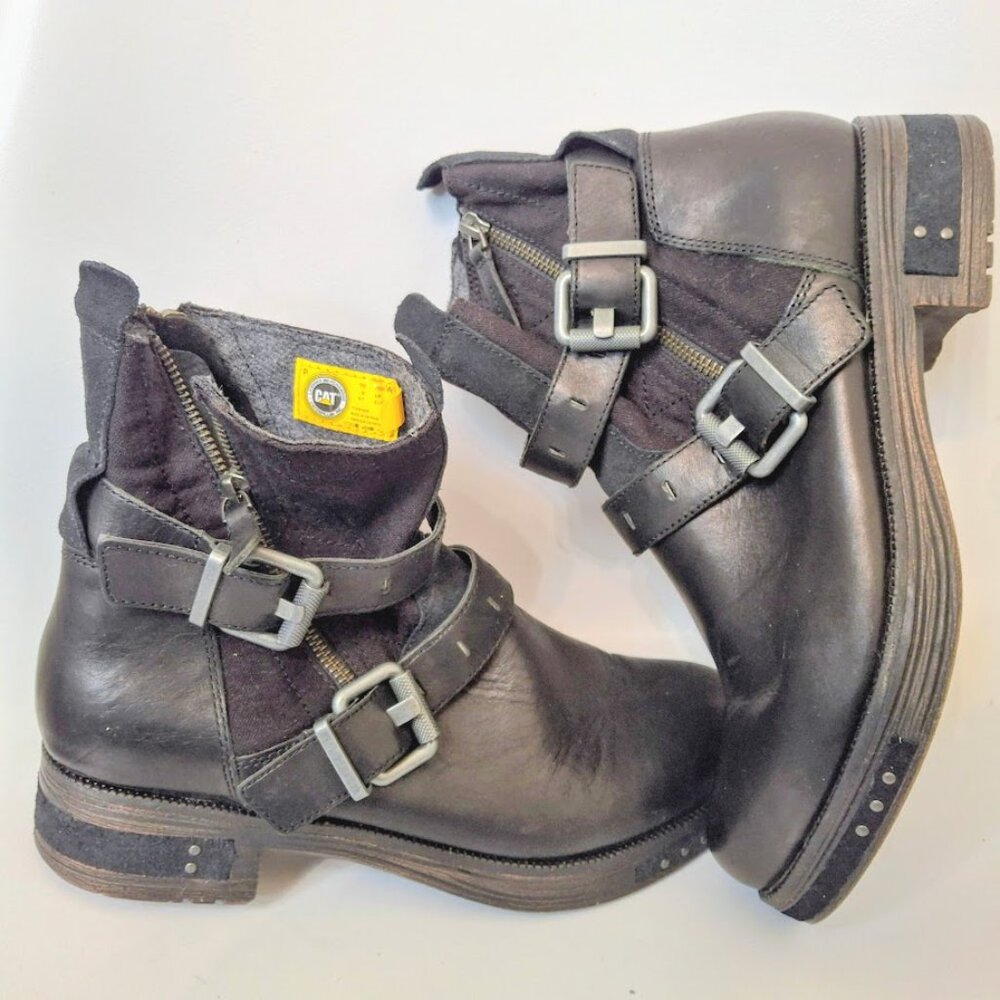 NEW CAT Footwear Kearny Black Leather Boot Bikercore Rocker Grunge Size 10 - Picture 2 of 6